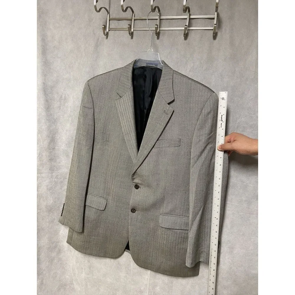 Ralph Lauren Blazer Men 44R Gray Beige 2B Flannel Wool Career Coat Jacket Luxury